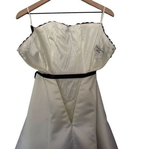 Jessica McClintock Gunne Sax Dress 5/6 Strapless Fit & Flare White Silky Black S - Picture 6 of 12